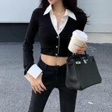 Mock Two-Piece Cropped Knit Jumper