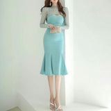 Lace-top fishtail dress
