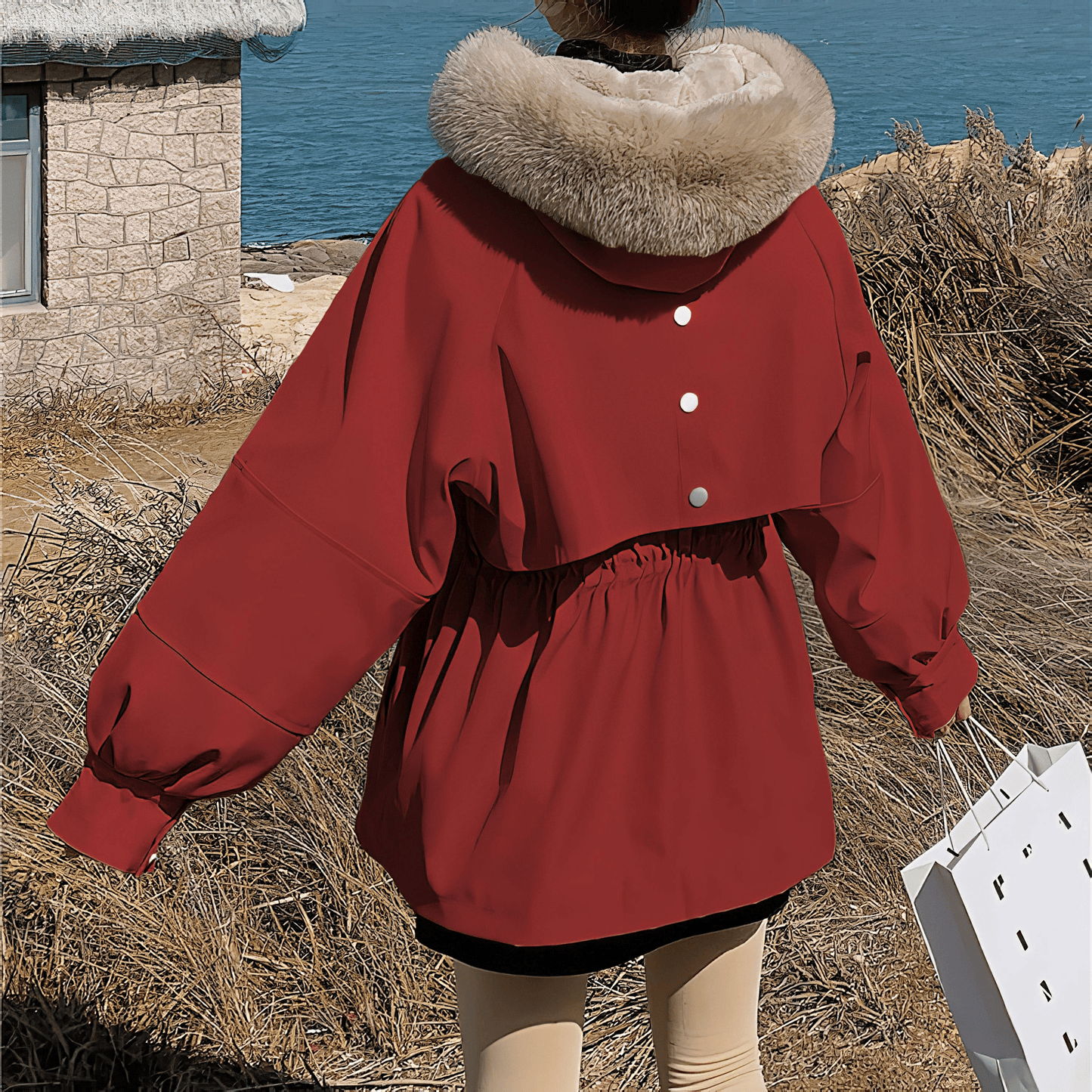 ファーフード付きカジュアルスタイルアウター