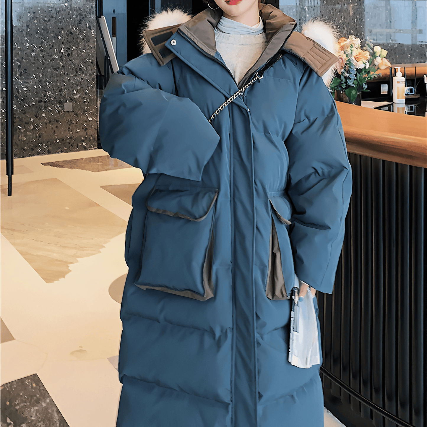 バイカラーデザインダウンコート