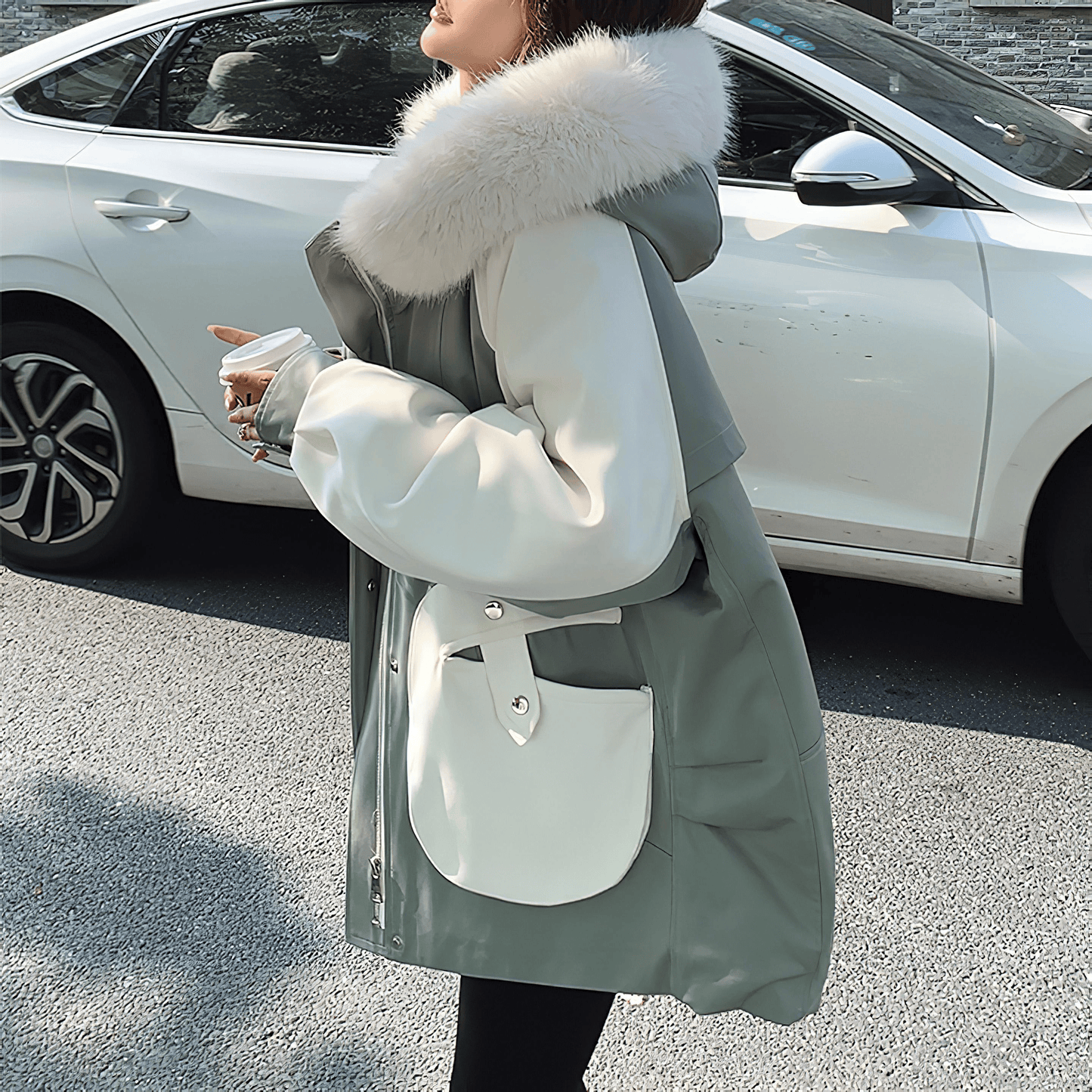 ツートーンフードファーショートジャケット