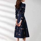 Navy Blue Pleated Shirt Dress