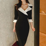 Three-quarter sleeve suit-collar dress