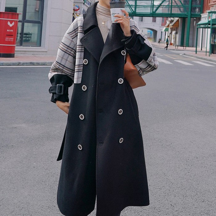 ロング丈格子柄ステッチカジュアルコート