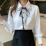 Doll Collar Bow-Tie Chiffon Blouse