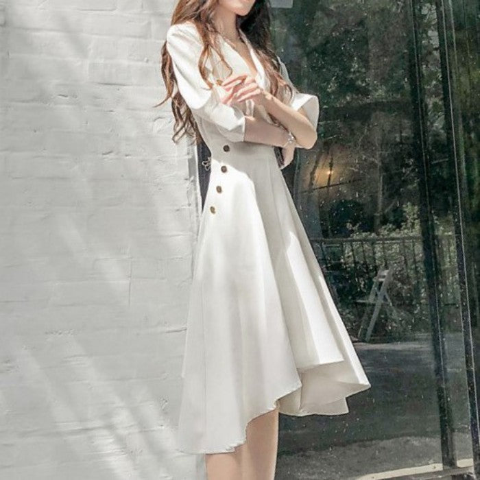 ミドル丈アシンメトリーAラインワンピース