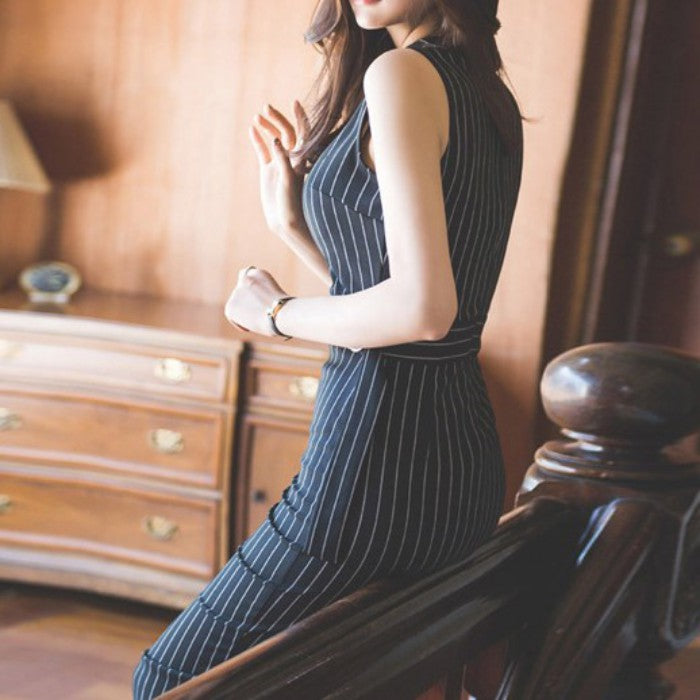 ノースリーブストライプワンピース