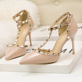 Single-Strap Rivet-Trim Cut-Out Court Shoes