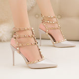 Faux-Leather Heeled Sandals with Studded Ankle Straps