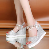 Pearl-strap platform sandals