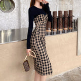 Knit-Panelled Checked Dress