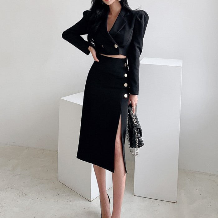 ショートスーツジャケット+スリットスカートセットアップ