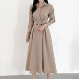 Lapel-Collar Double-Button Dress