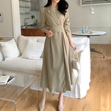 Lapel-Collar High-Waisted Dress