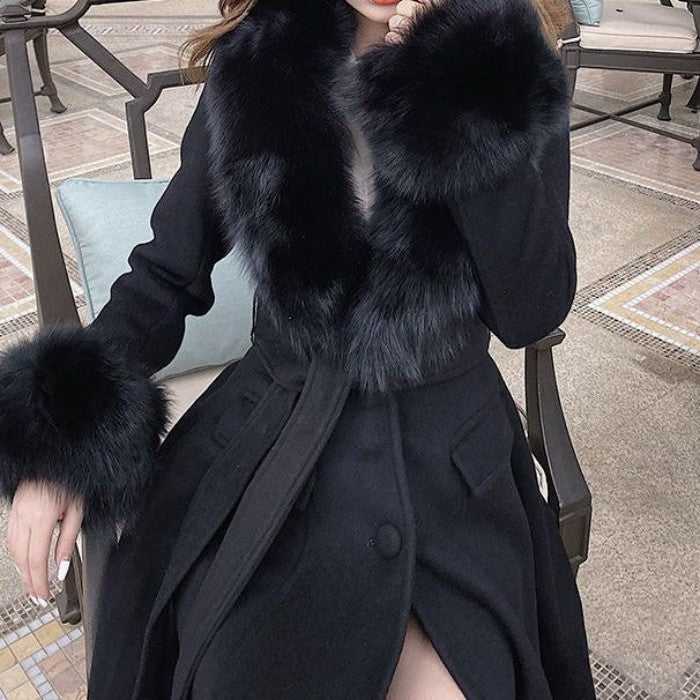 ファーカラーAラインロングコート