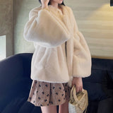 Wide-Sleeve Faux Mink Short Coat