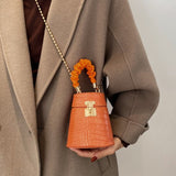 Croc-effect Mini Bucket Bag