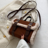 Faux Fur-Trimmed Pillow Bag