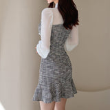 Chiffon-Panelled Fishtail Dress