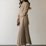 Lapel-Collar Pleated Dress