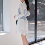 Polo-Collar Asymmetric-Hem Shirt Dress