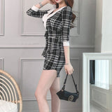 V-neck checked asymmetric dress