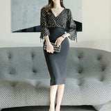 Three-quarter-sleeve Polka Dot Dress