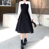 Pleated A-line mock two-piece dress