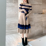 High-Neck Striped Long Dress