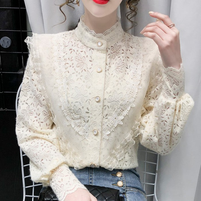 メッシュレースシフォンブラウス