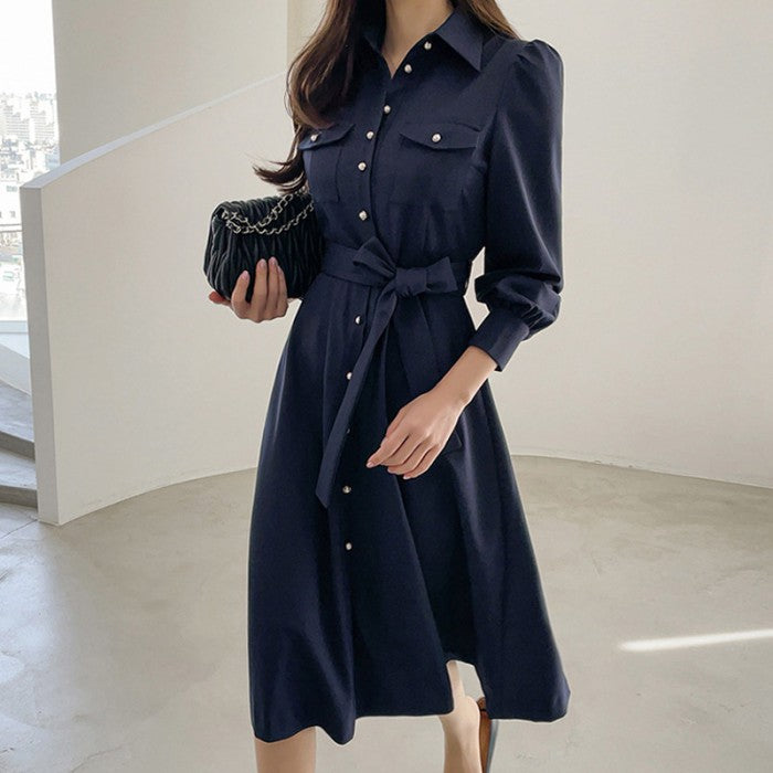 ミドル丈ハイウエストAラインワンピース