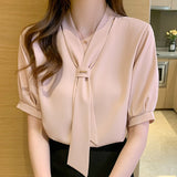 V-Neck Long-Tie Chiffon Shirt