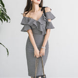 One-shoulder strap frilled dress