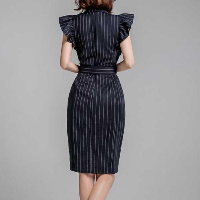 スーツカラーダブルブレストストライプワンピース