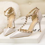 Single-Strap Rivet-Trim Cut-Out Court Shoes