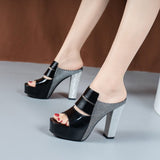 Contrast-Colour High-Heeled Sandals