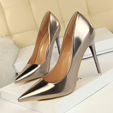 Pointed-Toe Metallic High-Heeled Court Shoes