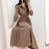 Single-Breasted Pleated Skirt Dress