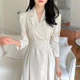Lapel-Collar High-Waisted Dress
