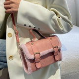 Faux Fur-Trimmed Pillow Bag