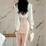 V-neck Shirt + High-Waisted Short Skirt Co-ord Set