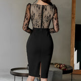 V-neck Black Lace Mock Two-Piece Dress