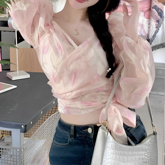 バブルスリーブシフォントップ