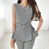 Checked fitted top and long trousers co-ord set
