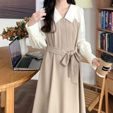 Pleated A-line mock two-piece dress
