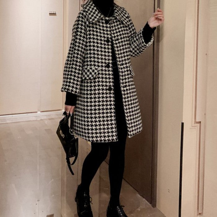 ミドル丈千鳥格子柄ルーズコート