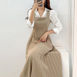 High-Waisted Side-Pleated Dress + Long Shirt