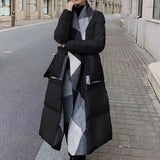 White Duck Down Coat with a Geometric-Patterned Collar