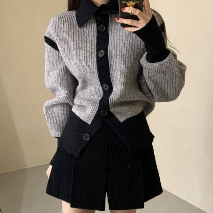 ランタンスリーブコントラストカラーセーター