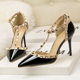 Single-Strap Rivet-Trim Cut-Out Court Shoes